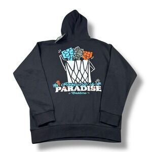 NWT $75 Overtime Basketball Hooping In Paradise Black Flower Bloom Hoodie Mens M